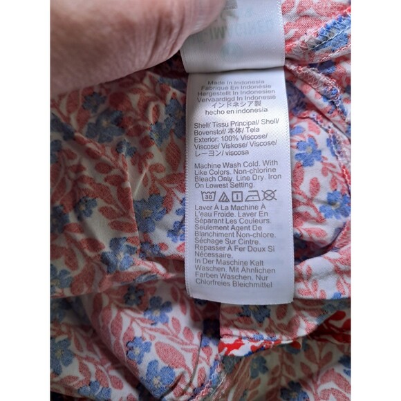 J. Crew Ruffle Midi Curved Hem Dress Red Blue Floral Strappy BI399 Size 14 - Picture 12 of 12